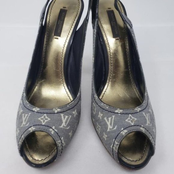 LOUIS VUITTON DENIM MONOGRAM HEELS Fit like 8.5-9 - Picture 1 of 9